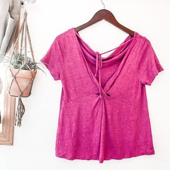 Anthropologie Maeve Horizon Tie Back Linen Top - Picture 7 of 9